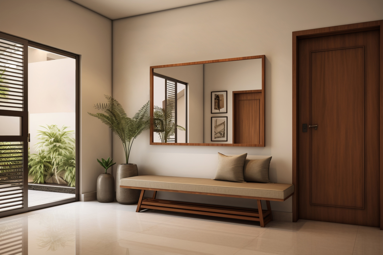 Modern Entryway With Wooden Bench Interior Designing