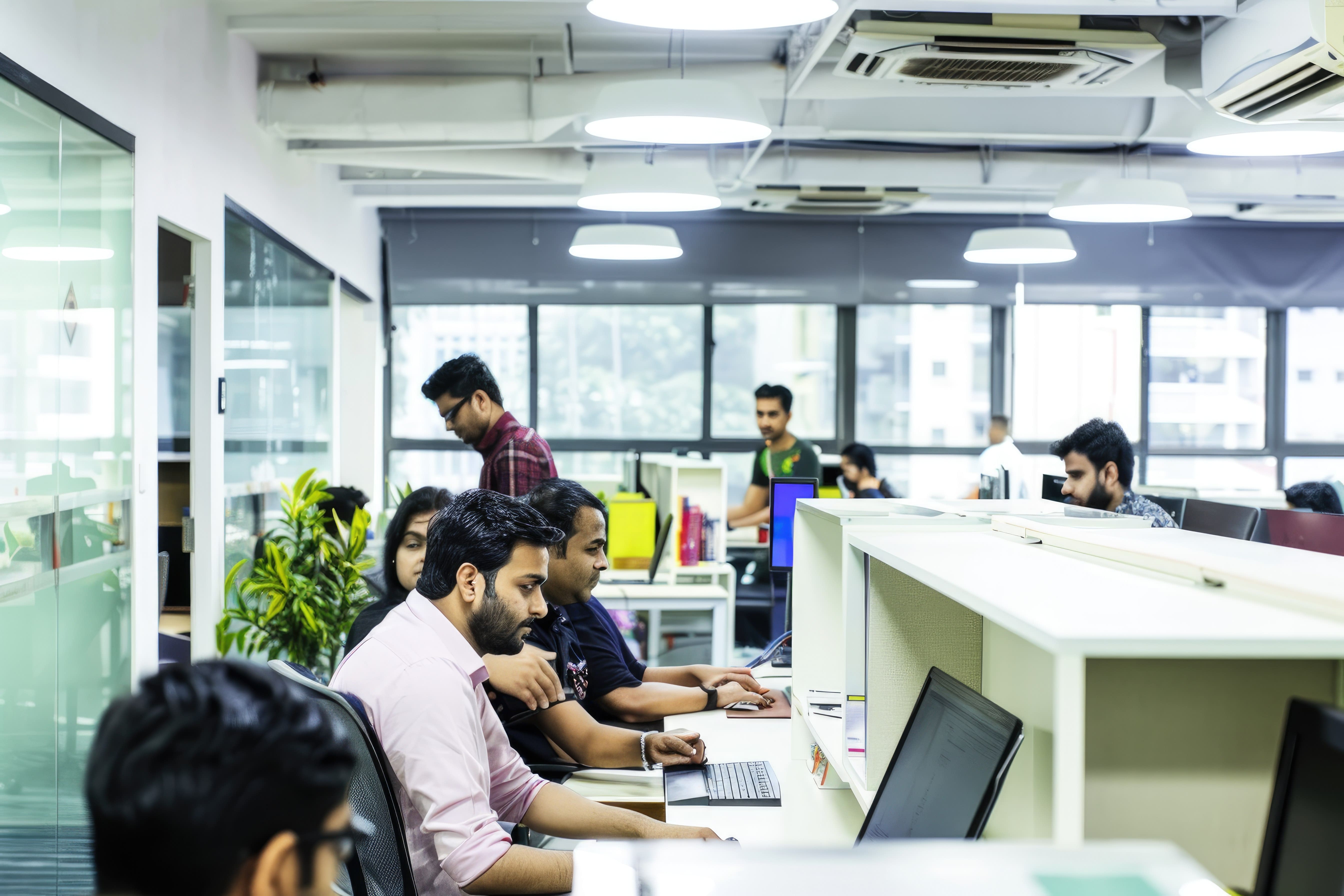 Busy corporate office interior