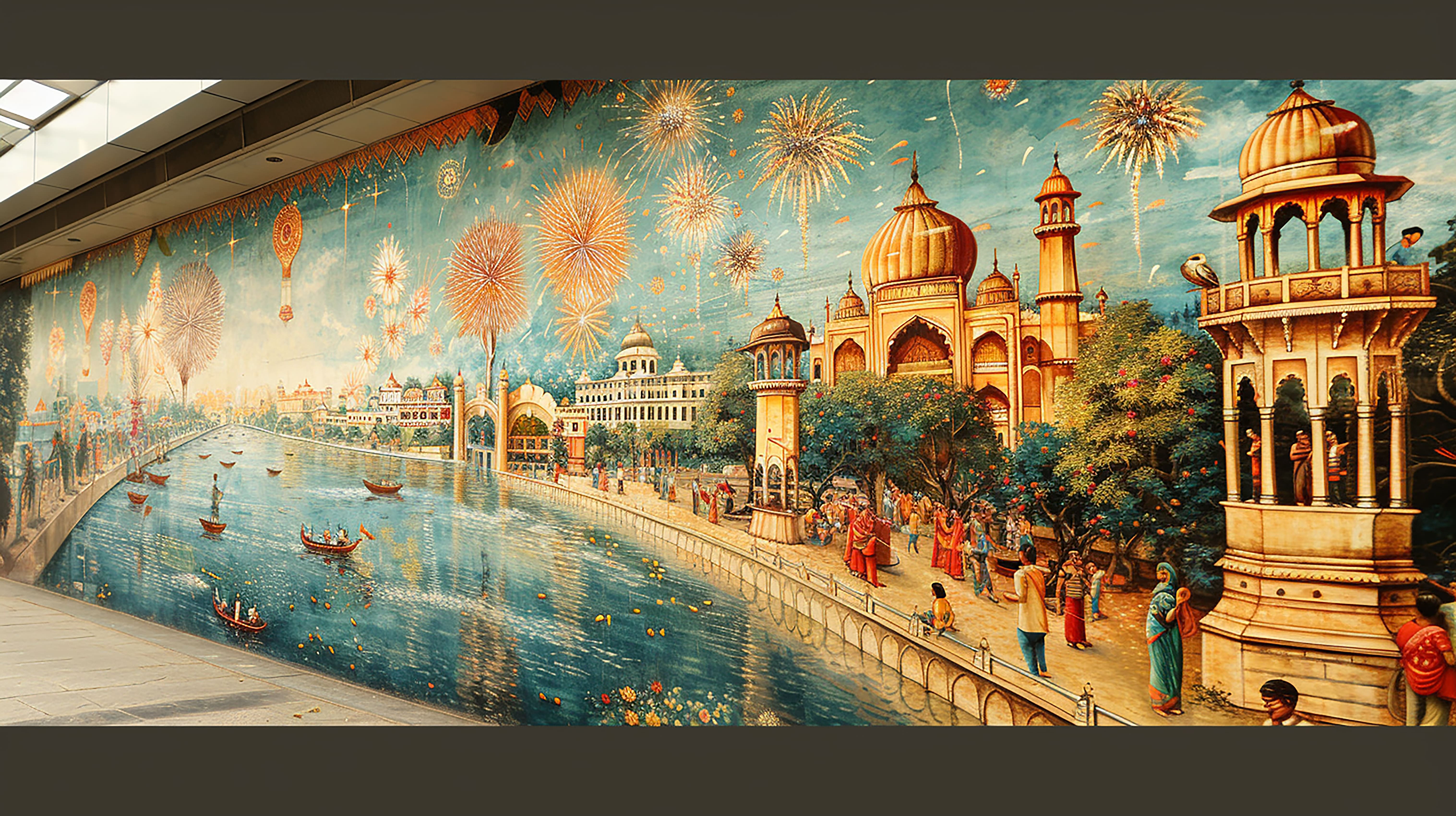 Grand cityscape wall painting mural