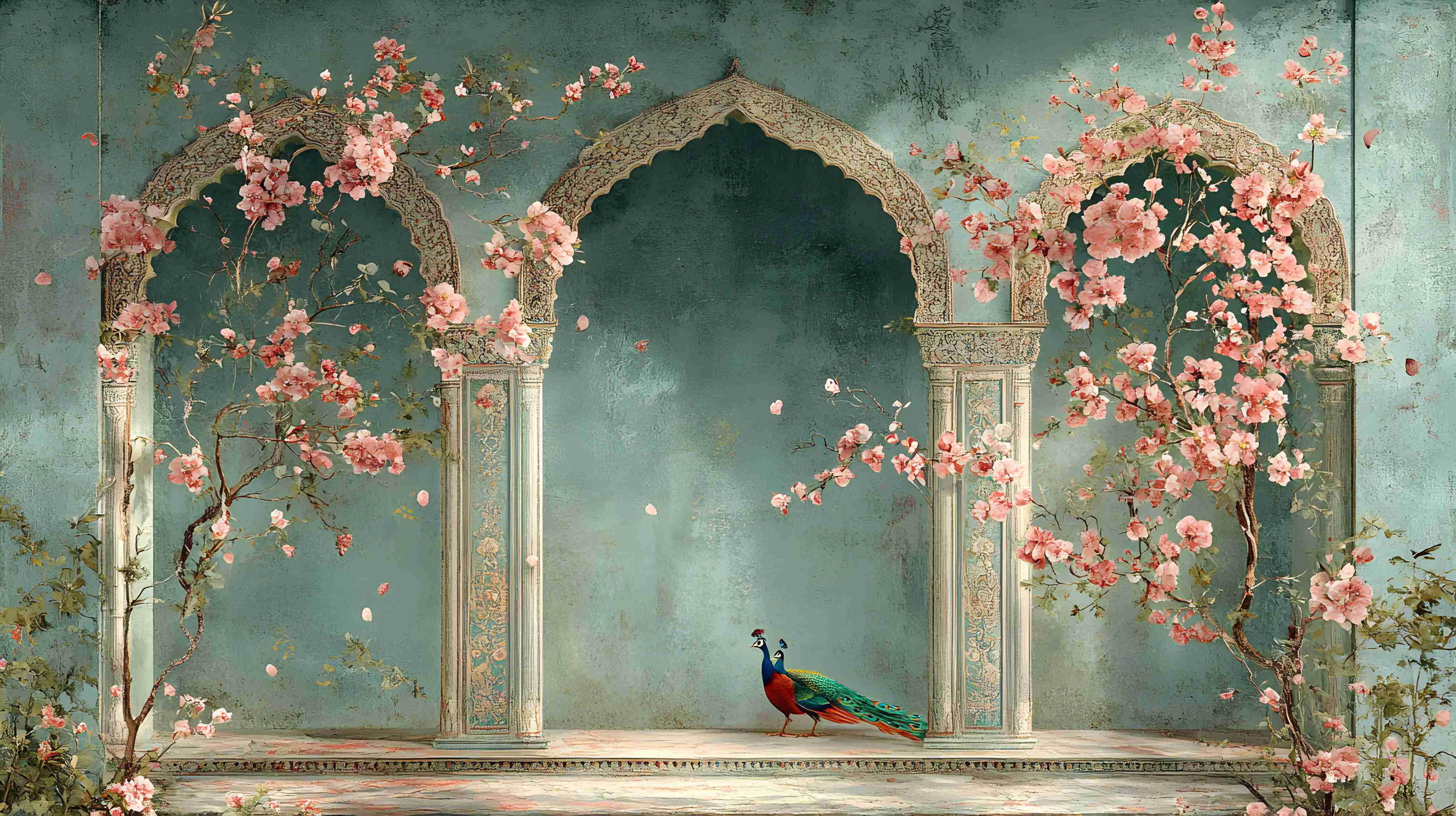 Vintage style peacock wall painting