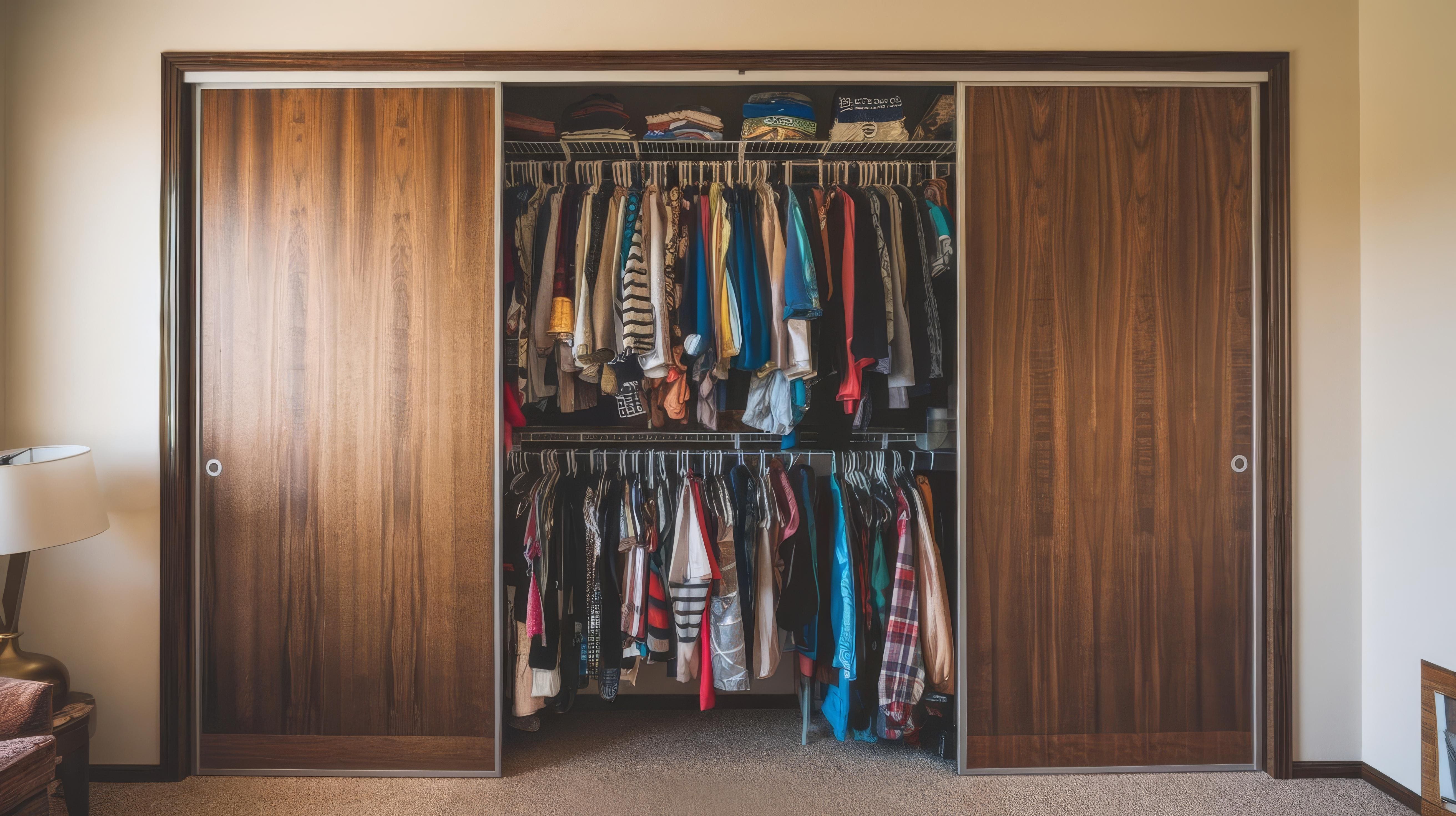 Modern sliding door wardrobe design with wooden finish